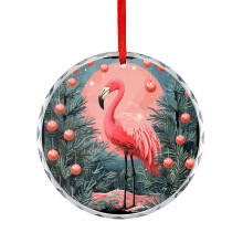 Pink Flamingo With Christmas Tree Glass Ornament Unique Gift Idea Tropical Flowers Flamingo Crystal Glass Christmas Decor with Holiday Design