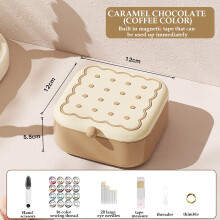 Cookie-Shaped Magnetic Needle Case Set, 2-Layer Portable Sewing Kit with Built-In Mirror, Magnetic Needle Holder for Home Travel & Emergency Repairs