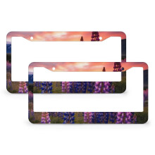 Lupines Flowers NZ License Plate Frames (2 pcs), Botanical Pattern, Aluminum Metal, 2-Hole, Compatible with Standard Plates