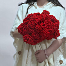31.5" Crochet Flower Carnation Bouquet Blanket – Soft, Lightweight Knitted Throw for Mother's Day, Birthday, Wedding, Valentine's (Red)