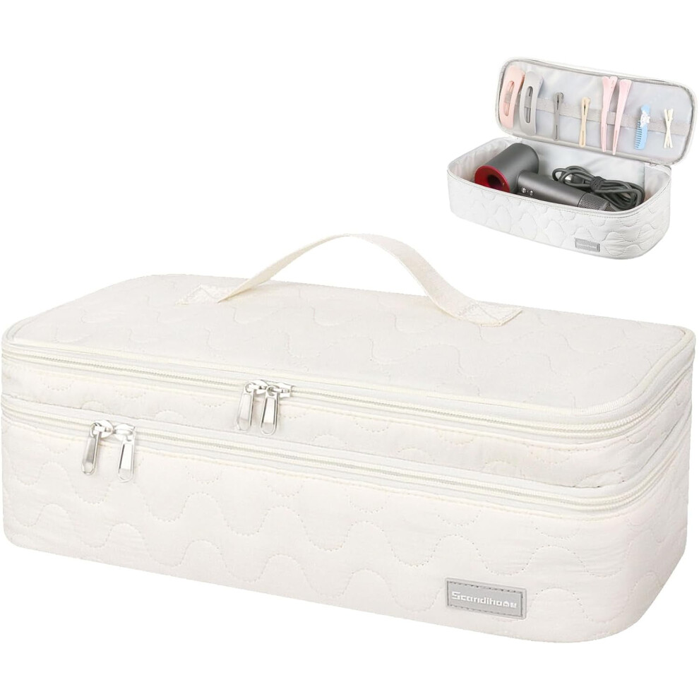 Portable Hair Tool Organizer Bag â Double-Layer Travel Bag for One-Step Dryer, Volumizer & Attachments (Bag Only), Quilted Beige