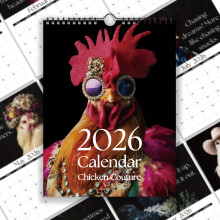 2026 Calendar Chicken Couture Wall Calendar 12 Months Hangable Wall Calendars Chicken Themed Calendars 2026 Thick Glossy Paper Organizing & Planning