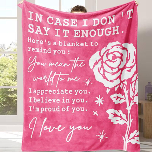 Pink Rose Print Soft Throw Blanket 50x60 inches