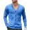 Ανδρικό Μονόχρωμο Πλεκτό Ζακέτα με V-Neck, Σχέδιο Ζακάρ, Μακρυμάνικο Πουλόβερ, 2
