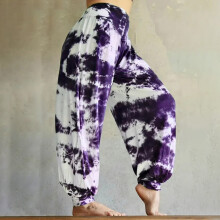 Pantalon lanterne tie-dye pour femme, taille élastique, poches, coupe ample et sportive décontractée, fermeture à cordon, tissu doux et