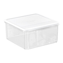 Stapelbar kylbox för kylskåp, 21,5 cm x 21,5 cm x 9,3 cm, förseglat lock, transparent matförvaringsorganisatör – kompatibel med vanliga