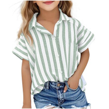 Children's Cotton-Linen Tops, Vertical Stripes & Classic Lapel Shirts
