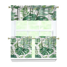 Green Tropical Large Leaves Kitchen Curtains & Valance Set (54"x18"+2x27.5"x24"), Rod Pocket, Machine Washable