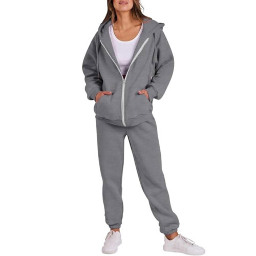 Ελαφρύ παντελόνι jogger και σετ φούτερ με κουκούλα με φερμουάρ για γυναίκες, ελαφρύς
