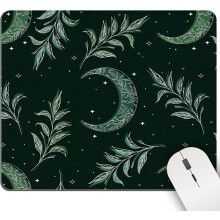 Podložka pod myš Black Moon & Herb Square, umývateľná podložka pod stôl Boho Crescent s protišmykovou gumenou základňou, kompatibilná s