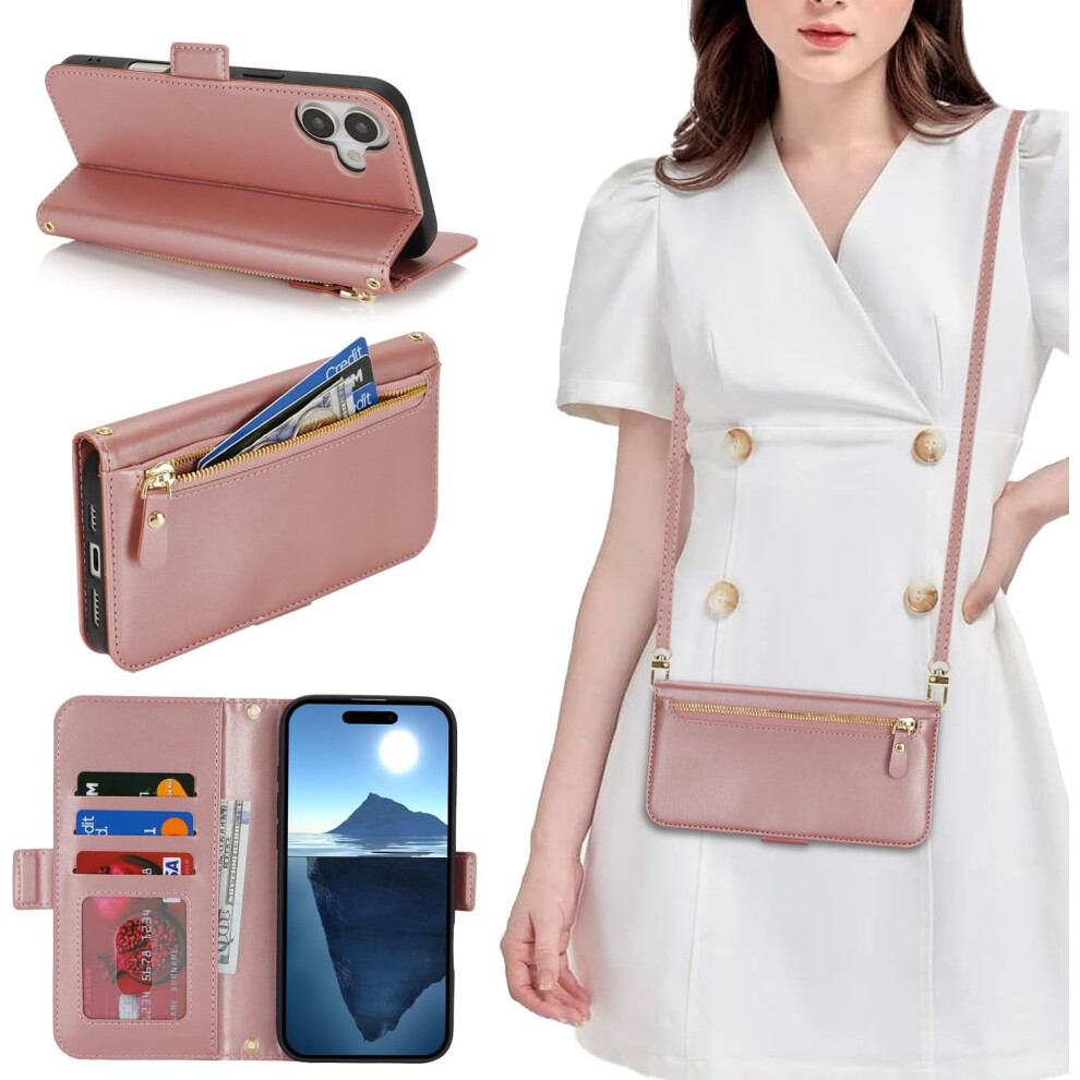 Iphone 16 Wallet Case For Women Â Pu Leather Flip Cover With Zipper Pocket, Stand, Crossbody Lanyard & Card Slots Â Compatible With Iphone 16, 9327961836273