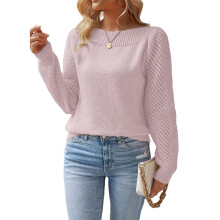 Suéter feminino de tricô com mangas compridas e gola redonda, perfeito para o trabalho, festas e uso diário.