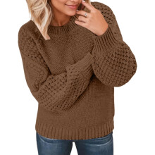 Cable Knit Womens Sweater Long Flared Sleeve Comfortable Crewneck Lightweight Polyester Pullover Versatile