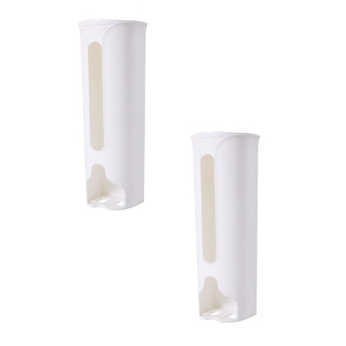 Wall-Mounted Plastic Bag Dispenser for Kitchen/Pantry – Holds 50+ Bags, Space-Saving, Durable White Polypropylene