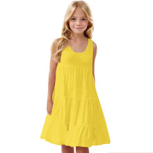 Girls Summer Casual Loose Tank Swing Midi Cute Shift Dress Yellow 7-8 Years
