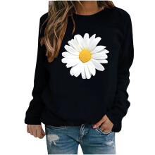 Sweat-shirt à manches longues pour femme, imprimé marguerites, haut, chemisier, pull