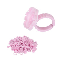 100pcs Pink Flower Glue Rings for Eyelash Extensions, 1.8cm Diameter