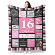 1 pezzo 280 g Coperta per il sedicesimo compleanno per ragazze – Coperta in flanella a quadri rosa e neri con messaggi motivazionali, adatta alle