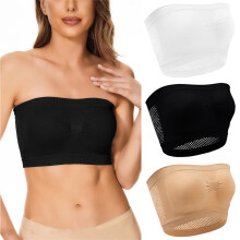 3-pack dambandeau-bh med halkfri innersula, vadderad axelbandslös sport-bh, sömlös tub-topp-bralette med stöd