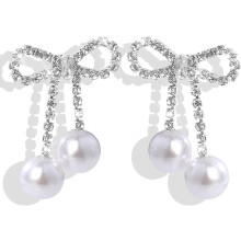 Cute Bow Pearl Drop Earrings for Women – Trendy Dangle Bowknot Studs, Wedding/Party/Daily Jewelry, Gift & Stocking Stuffer