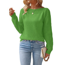 Suéter feminino de tricô com mangas compridas e gola redonda, perfeito para o trabalho, festas e uso diário.