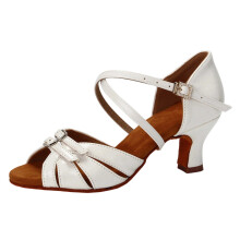 White Women's Mid-Heel Latin Dance Shoes, Soft Sole, Cotton-Polyester, Textured, Comfortable – Size 36, 2.17" Heel