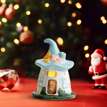 Ceramic Christmas Magic House Night Light – LED Glowing Desktop Ornament, Battery-Operated, 4.29x3.35in, Blue