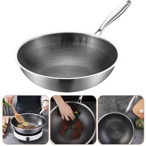 Stainless Steel Wok Nonstick Round Bottom 1 Pack