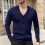 Ανδρικό Μονόχρωμο Πλεκτό Ζακέτα με V-Neck, Σχέδιο Ζακάρ, Μακρυμάνικο Πουλόβερ, 1