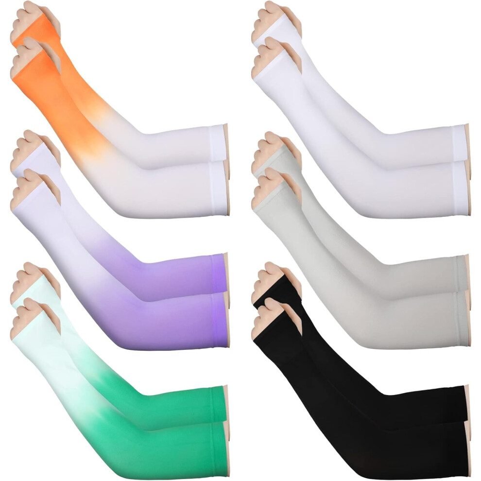 6 Pairs UV Sun Protection Arm Sleeves to Cover Arms for Women Compression Sleeves for Men