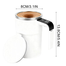Self-Stirring Magnetic Coffee Cup with Temp Display, Automatic Magnetic Stirring Coffee Mug with Lid, for Coffee, Milk and Other Beverages (White)