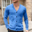Ανδρικό Μονόχρωμο Πλεκτό Ζακέτα με V-Neck, Σχέδιο Ζακάρ, Μακρυμάνικο Πουλόβερ, 1