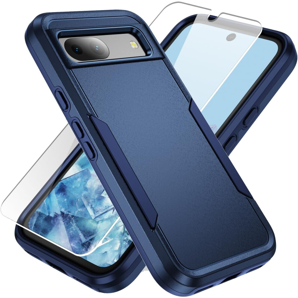 Rugged Shockproof Cell Phone Case With Hd Screen Protector For Google Pixel 8A, Blue 9170372282043