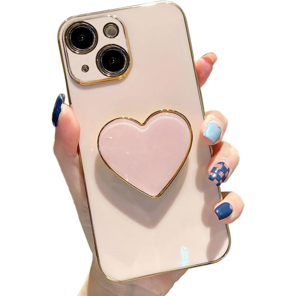 Cute Heart Holder Stand Case For Iphone 14 Plus 6.7'', Soft Tpu Shockproof Protective Cover With Kickstand, Luxury Plating Bumper Â Compatible Pink 9327961836686