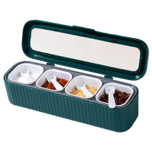 Clear 4-Compartment Seasoning Box with Lids & Spoons – Spice Organizer for Salt, Sugar, Pepper – Countertop Condiment Storage