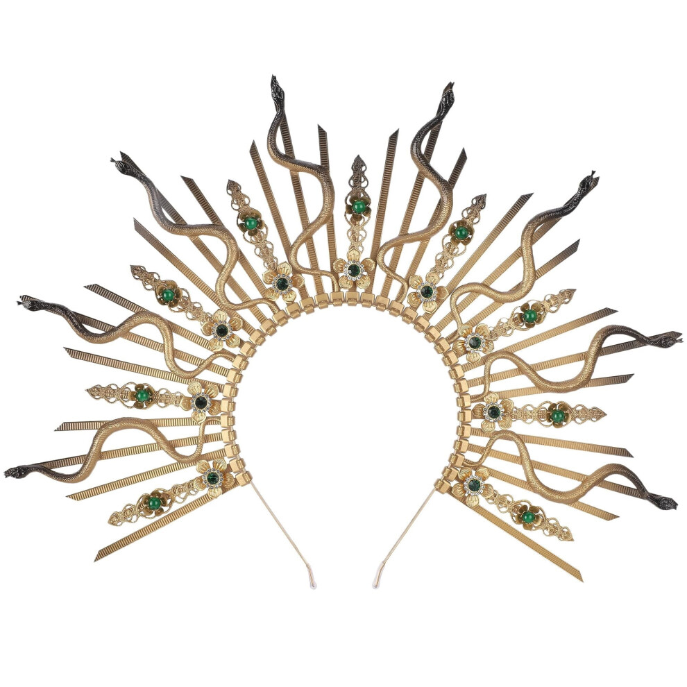 Unisex Gold Medusa Snake Halo Crown Â Spiked Sunburst Headband, Egyptian/Greek Goddess Headpiece With Rhinestones, Compatible With Renaissance, Halloween &