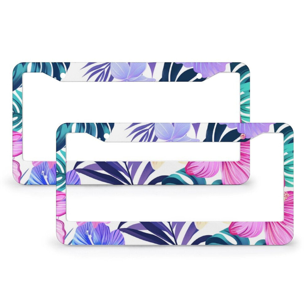 Tropical Flower Palm Leaf License Plate Frames Aluminum 2Pcs 9341593999069