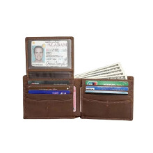 Men's Wallet, Genuine Cowhide, Anti-theft Card Swiping Rfid Genuine Leather Wallet with 2 Id Window/4.5 * 3.5in