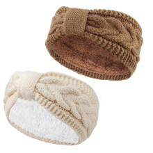 Bandeau d'hiver en maille torsadée doublé de fourrure (2 pièces)