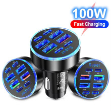 Caricabatterie da auto a 8 porte da 100 W con ricarica rapida PD per adattatore caricabatterie per telefono da auto QC3.0