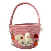 Osterkorb mit niedlicher Hasenstickerei, handlicher Osterkorb mit großem Fassungsvermögen zur Aufbewahrung von Snacks oder Geschenken (Rosa)