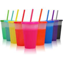 Gobelets à couleur changeante 35 cl, lot de 10 gobelets réutilisables avec couvercles et pailles – Gobelets pour boissons froides pour enfants,