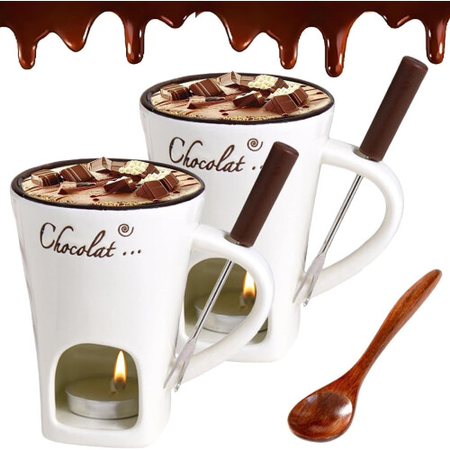 Tealight Fondue Cups Set Ceramic Chocolate Melting Mugs