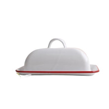 Beurrier vintage en émail avec couvercle, plateau à dim sum, boîte à beurre, boîte à fromage