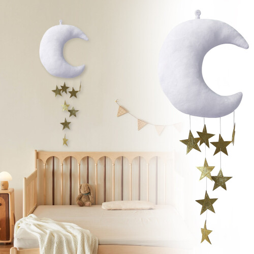 Painel de parede com lua e estrelas para quarto infantil – Decoração de pelúcia para berçário, compatível com quartos de 1