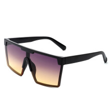 Shield Sunglasses Black Frame Purple-Brown Gradient Lenses