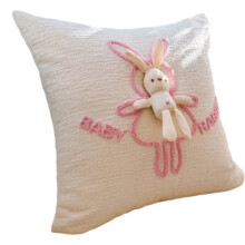 Plush Bunny Applique Decorative Pillow Cover, Embroidered Lettering, Soft Square Cushion Case for Sofa/Bed/Chair/Nursery – 17.717.7 in