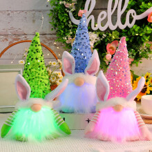 3 piezas de decoración de Pascua con luz: sombreros de lentejuelas suecos hechos a mano, conejito de peluche – decoración de mesa para el hogar,