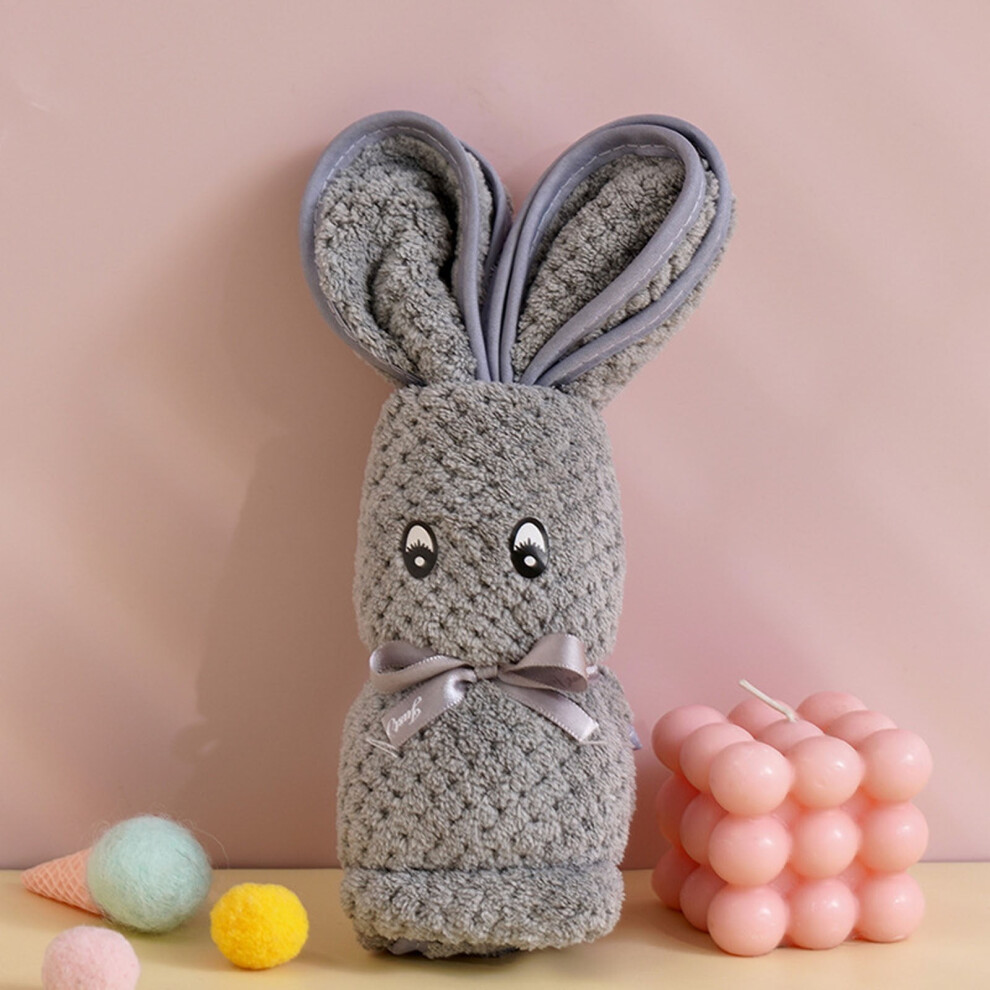 Ultra-Soft Coral Fleece Bunny Towel – 3D Rabbit Fold, Hypoallergenic & Quick-Drying, 13.78x29.53in, Gray