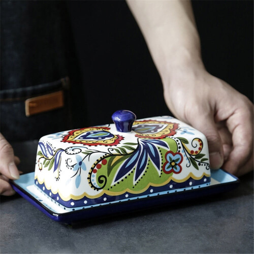 Ceramic Lid Butter Dish Cheese Storage Box for Kitchen Home Restaurant Tableware 2